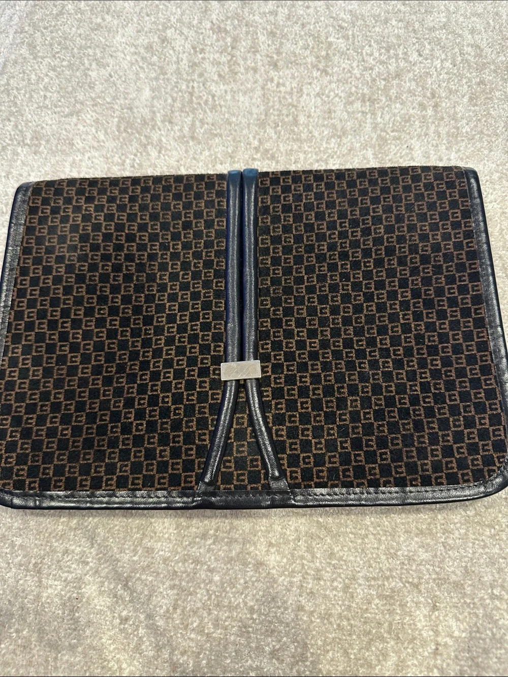 Monogram Pattern Brown Canvas Portfolio Clutch